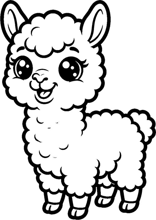 Ausmalbild: Ein niedliches Alpaka-Baby (Cria)